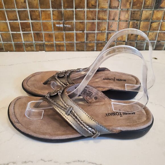 Minnetonka Women's Silverthorne 360 Sandals 9 Silver Comfort Padded Boho Casual - Picture 5 of 13